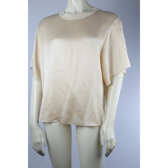 VINCE Blouse 100% Silk Beige Short Sleeve Crew Neck Relaxed Size S - Picture 1 of 12